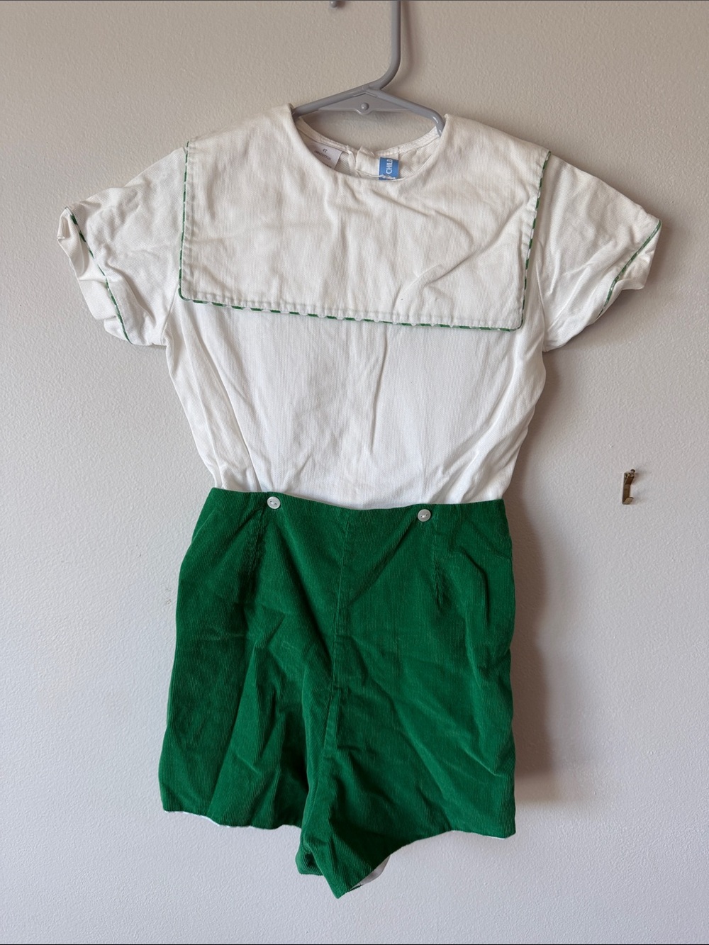 Kids Matching Set White Top and Green Shorts